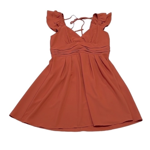 Mint Choco Just Right Rust Fit & Flare Dress Short Sleeve V-Neck Orange Size L - Picture 4 of 17